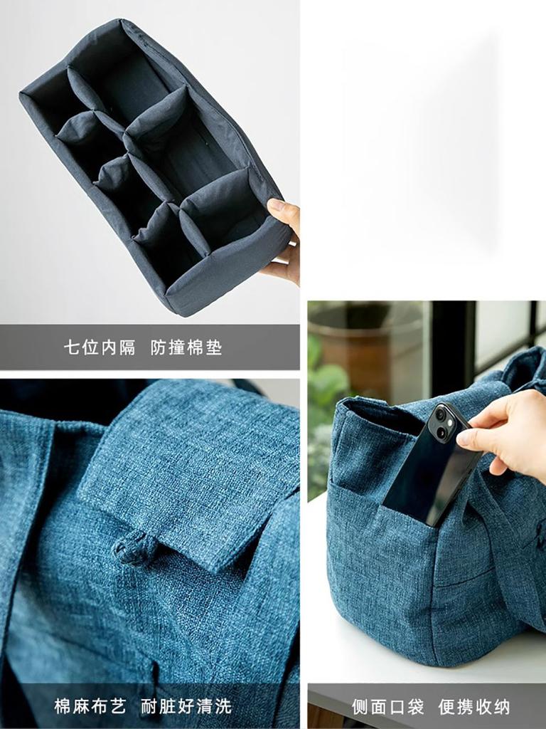 Qiaolin Portable Storage Bag Solid Color Travel Tea Cup Pot Organizer Outdoor Cloth Tote Bag