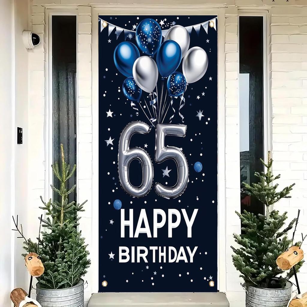 10th Birthday Door Cover Decoration 71 x 35 Inch Blue and Silver Balloon Banner for Tenth Birthday Party Supplies Happy 10 Years Old Photo Booth