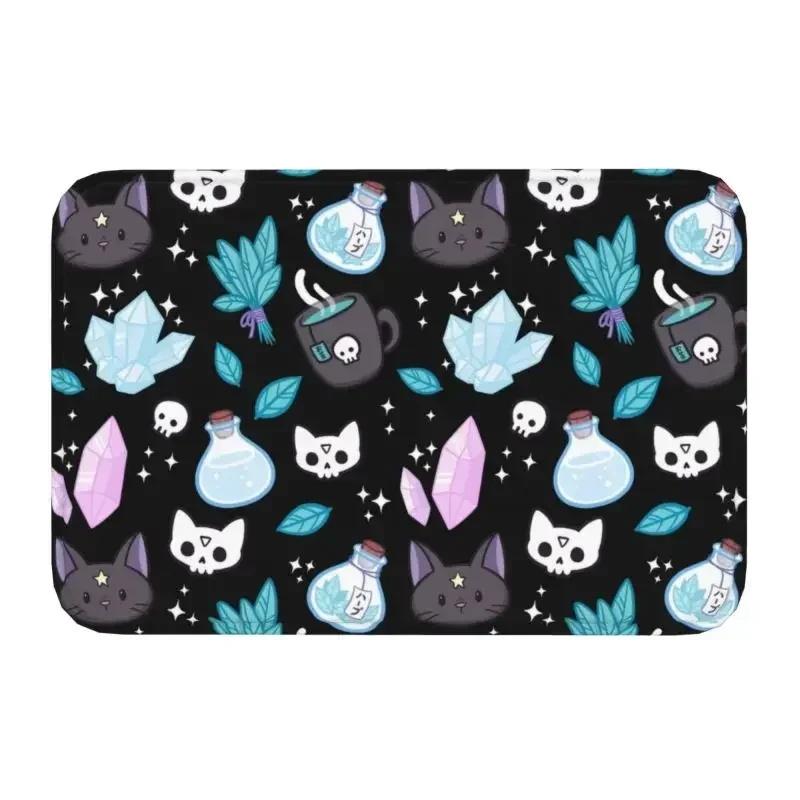 Skull Damask Pattern Doormat Non-Slip Entrance Bathroom Kitchen Door Floor Mat Halloween Witch Goth Occult Toilet Carpet Rug