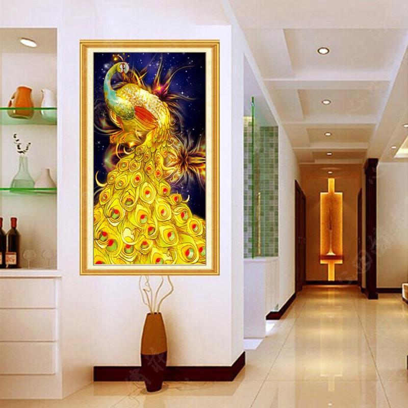 huacan DIY 5D Diamant Aufkleber Kreuzstich Gemälde Golden Phoenix Home Decor