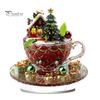 Seasonal Shelf Decorations Cartoon Christmas Coffee Cup House Ornaments, 2D Acrylic Tree Tabletop Cute Holiday Home Accents Decor, Mini Decor for Desk