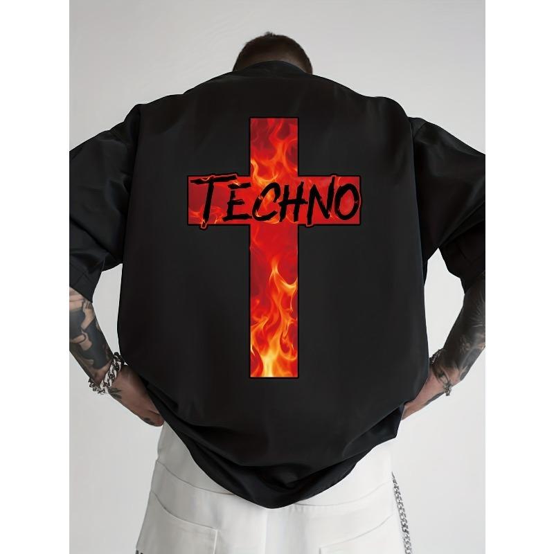 Europäische Größen Herrenmode Bedrucktes T-ShiA Schwarzer Rechteckiger Rahmen mit Weißem Vertikal gestreiftem Aufdruck T-Shirt, Mit Aufdruck auf der Rückseite