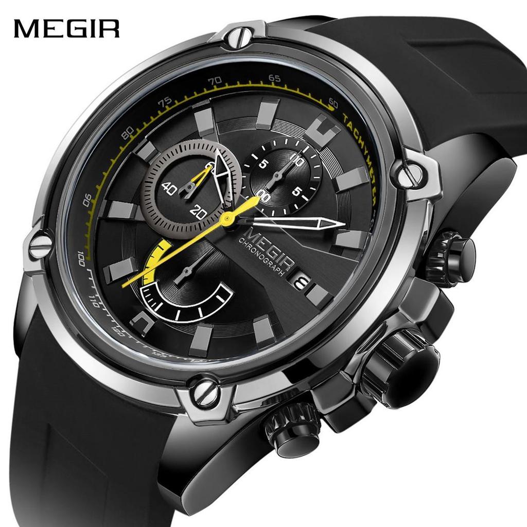 Megir Chronograf Pánské Sportovní hodinky Pánské Silikonové Automatické Datum Quartz Hodinky Pánské Luxusní Značka Vodotěsné Relogio Masculino