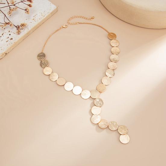Chunky Y Necklace, Metal Discs Choker Textured Coin Discs Dangle Earrings, Adjustable Retro Sequins Necklace for Women Party Jewelry