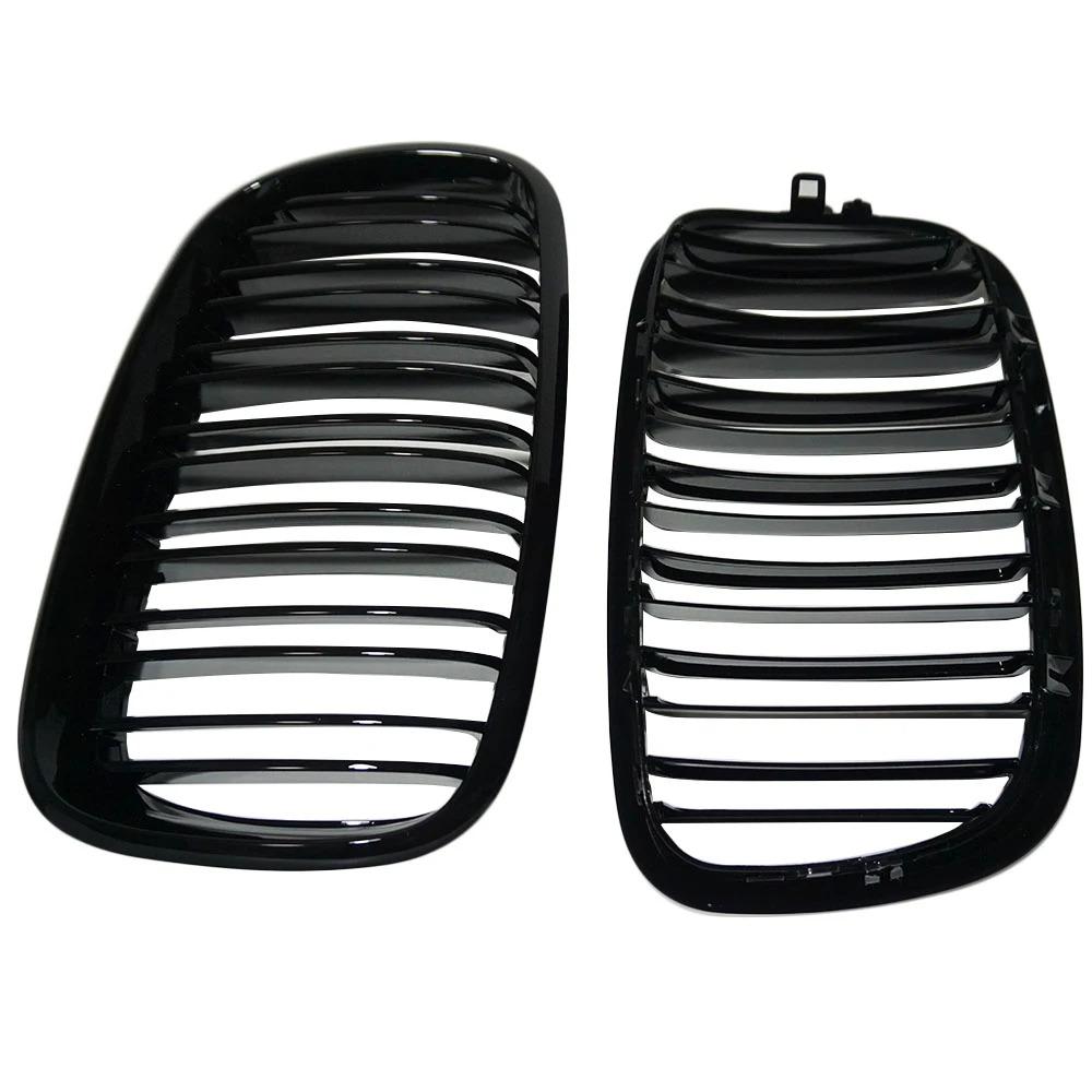 2PCS Car Styling Front Kidney Grill Double Slat Line Grille For BMW X5 E70 X6 E71 2008-2013 Bumper Racing Grills Car Accessories