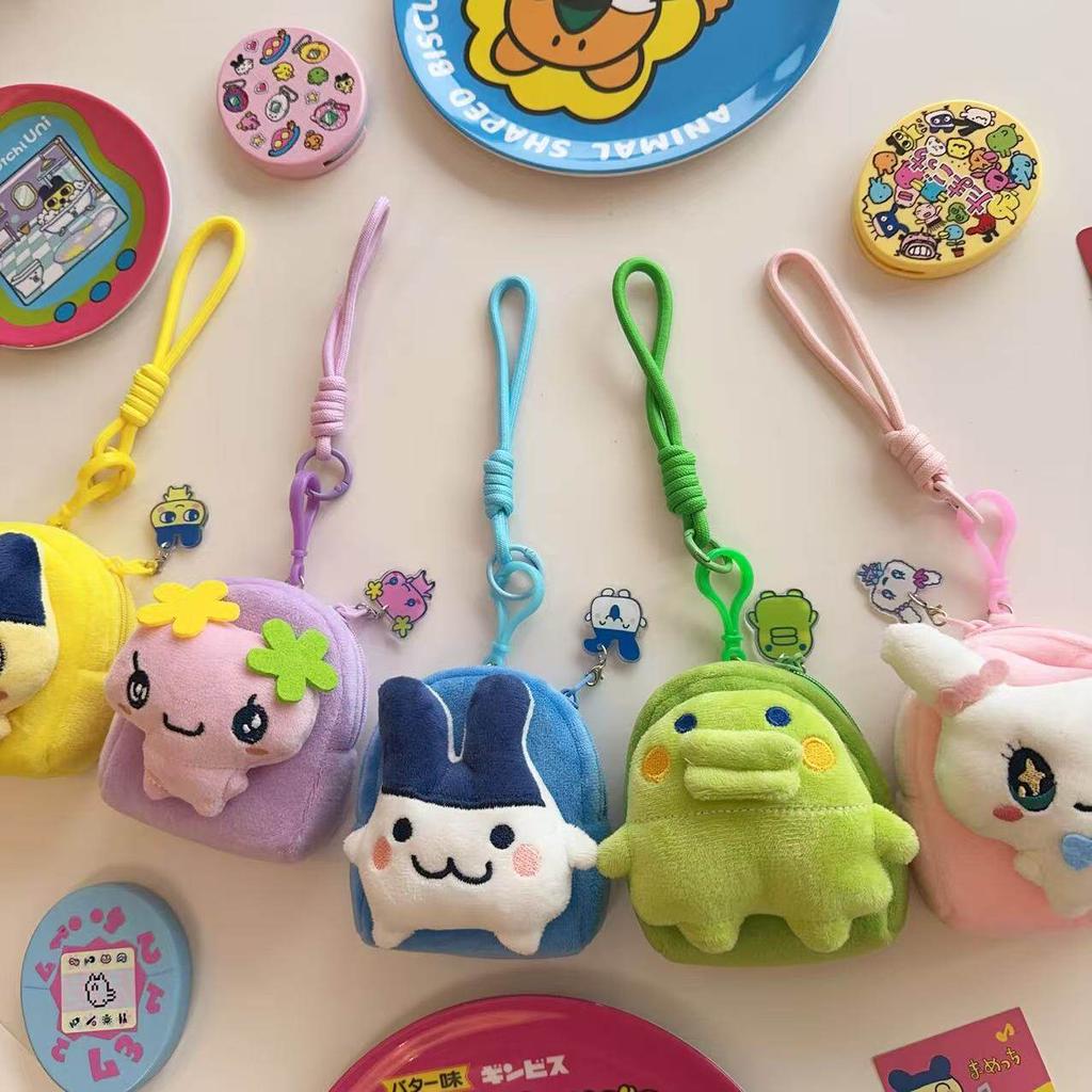 Cartoon Tamagotchi Charms Cute Mametchi Lovelin Kuhcipatchi Model Pendant Keychain Coin Purse Collectible Decoration Kids Gifts