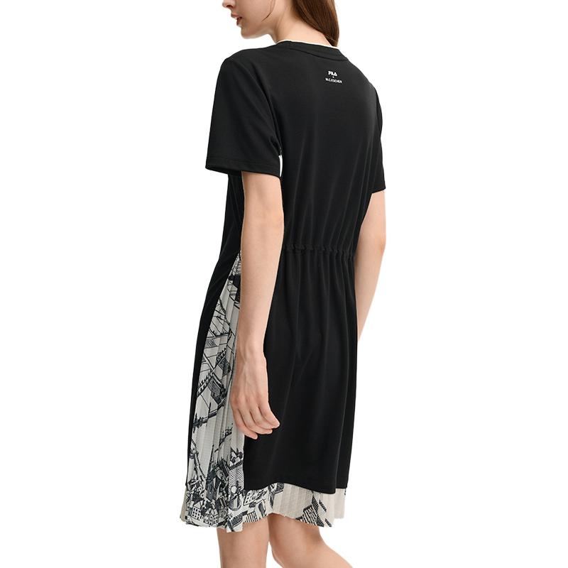 FILA X M.C. ESCHER Heritage SS25 Casual Pullover Crew Neck Comfortable Short Sleeve Dress Women dresses Black F11W538307F-BK