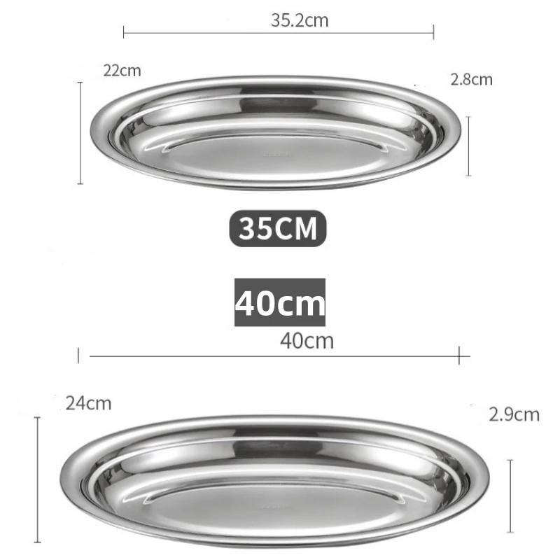 1Pcs 304 Stainless Steel Plate Oval Fish Dish Dinner Dessert Food Sushi Snack Steaming Fruit Dish Household Restaurant Tableware