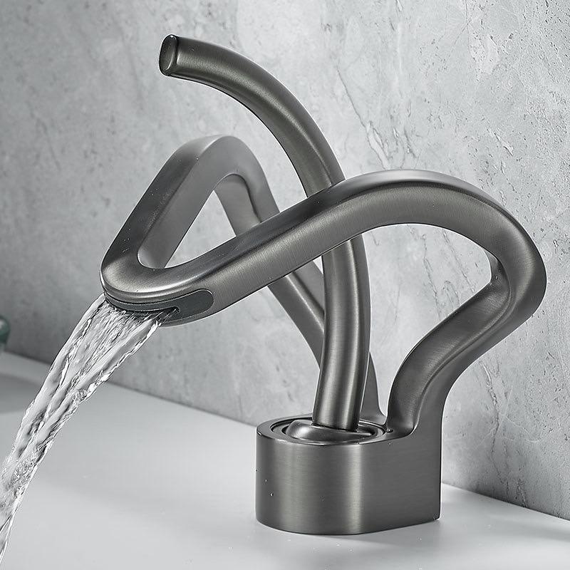 Gold Bathroom Faucet Black Basin Faucet Brass Creative Gray Bathrooom Sink Mixer Tap Hot & Cold Waterfall Basin Faucet серый