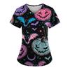 Women's Fashion Halloween Printed Short Sleeve V-neck Tops Working Pocket Blouse