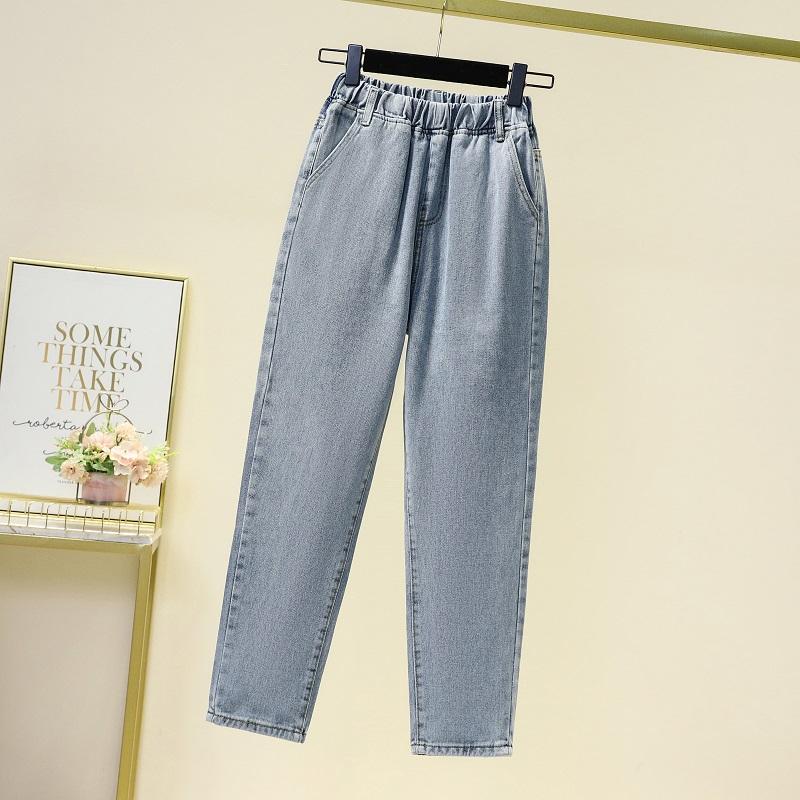 DIMANAF 2025 Nové letní základní elastické džínové kalhoty dámské volné ležérní džínové základní kalhoty velké modré kalhoty