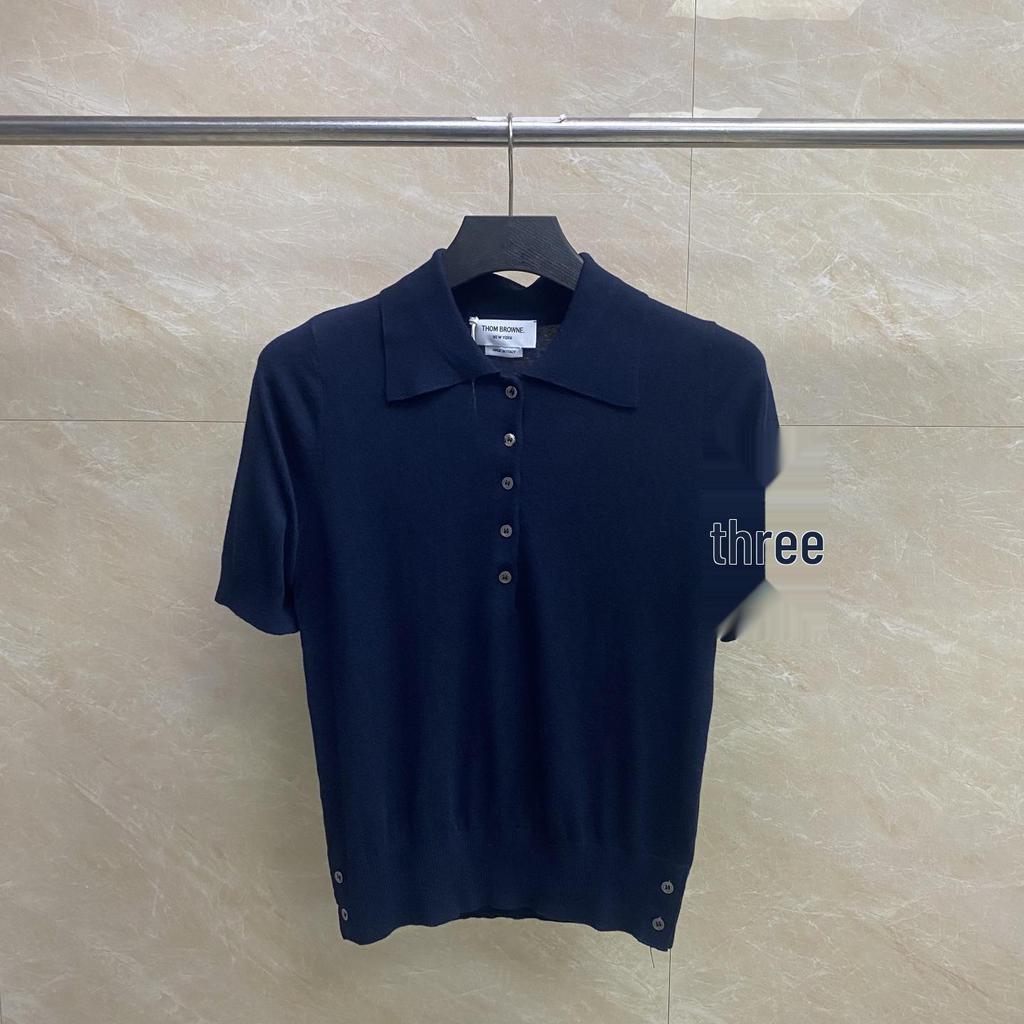 Summer Classic Four-Bar Lapel Short-Sleeve Ladies' Slimming Casual Polo