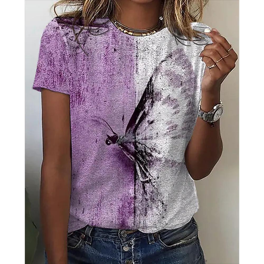 Summer Butterfly Pattern Printed Women's T-shirt Fashion Short Sleeve Top Women's T-shirt