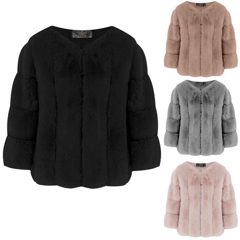 Autumn and winter popular imitation fur short round neck jacket women's fashion new top women's light Europe and America