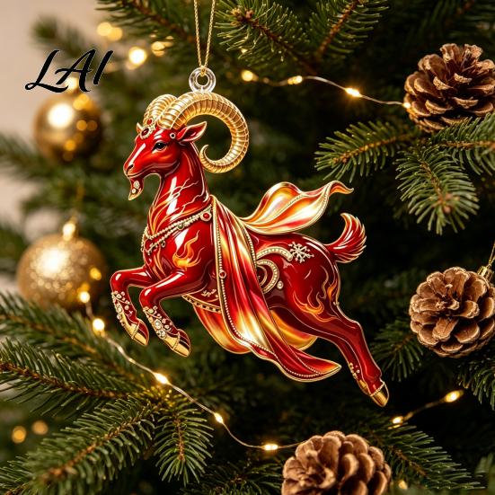 Indoor Holiday Tree Ornaments Galloping Goat Hanging Ornament 2D Flat Acrylic Pendant New Year Festive Atmosphere Party Decor Decoration for