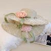 Summer Flower Lace Bow Fresh Straw Hat Women Seaside Vacational Sunshade Beach Hat