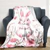 1pc Rabbit Flowers Blanket Lightweight Flannel Throw for Sofa Bed Travel Camping Livingroom Office Couch Chair