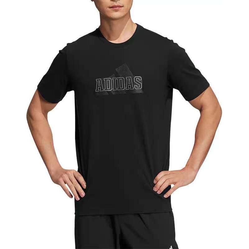 Adidas Logo Print Crew Neck Short Sleeve T-Shirt Men Tops Black H39344