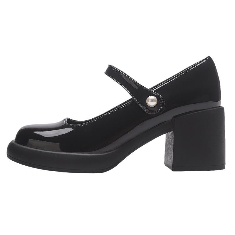

Белые туфли на высоком каблуке женские ретро Мэри Джейн с бантом толстая подошва нежные легкие с открытым мыском толстый каблук одинарные туфли 40 чёрный