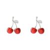 Roter Acryl Kirsch-Hängeohrring Einfache Legierung in Silberfarbe Ohrringe für Damen Retro Schmuck Mode Party-Accessoires