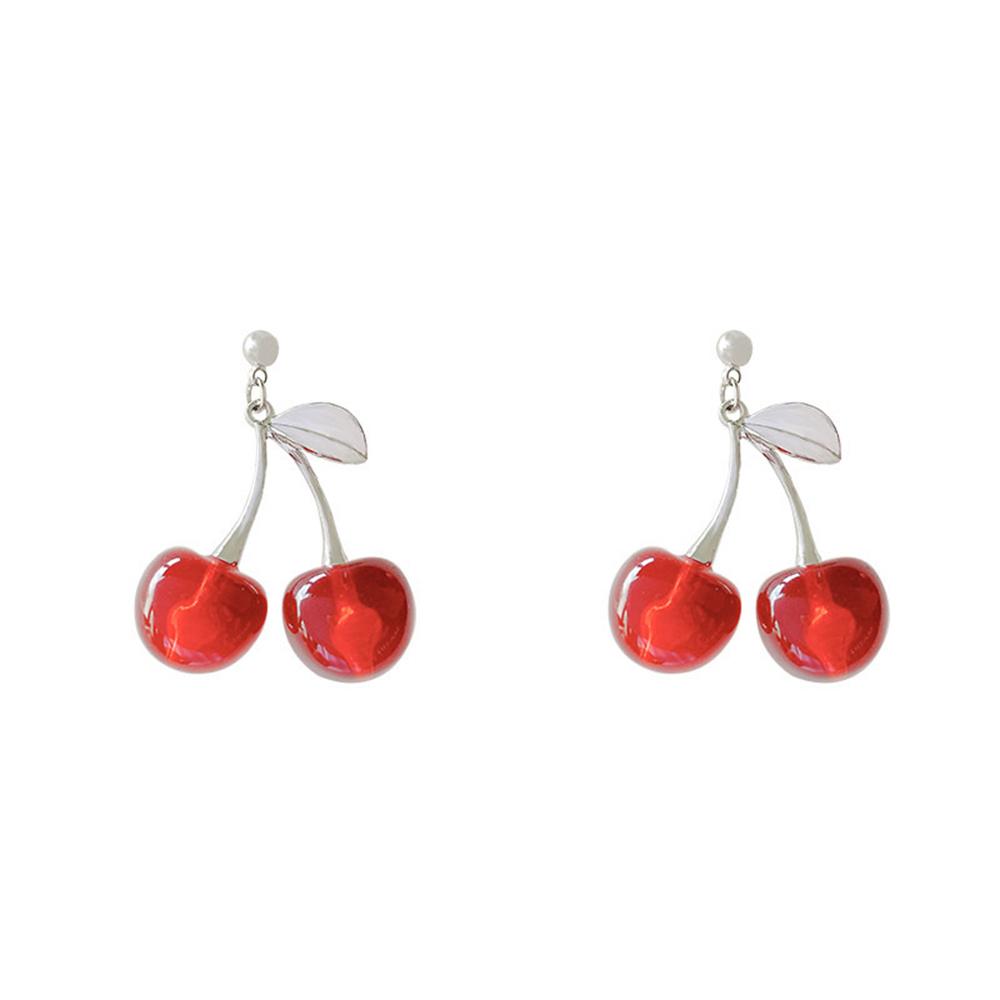 Roter Acryl Kirsch-Hängeohrring Einfache Legierung in Silberfarbe Ohrringe für Damen Retro Schmuck Mode Party-Accessoires