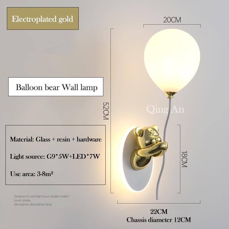 Children's Room LED Wall Light Pink Balloon Bear Wall Light Modern Warm Princess Room Nursery Girl Boy Bedroom Bedside Light