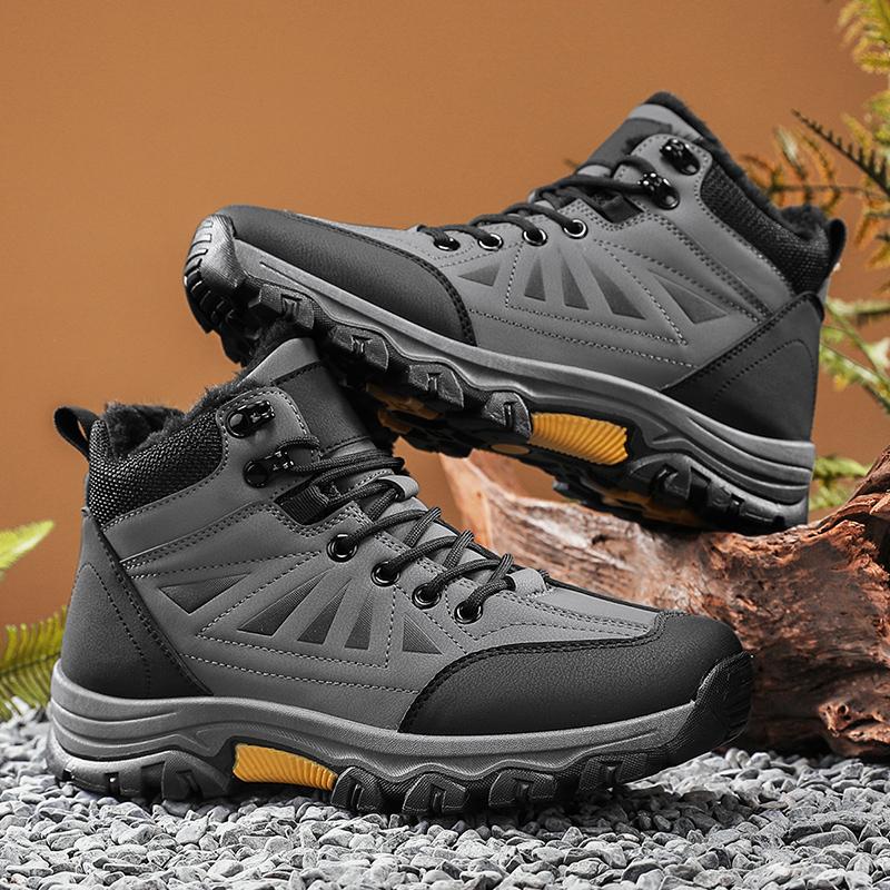 

Зимние теплые мужские походные ботинки, уличные водонепроницаемые зимние ботинки, нескользящие ботинки для треккинга и альпинизма, удобные кроссовки для ходьбы с мехом 39 темно серый