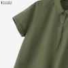 ZANZEA Women Casual Turn Down Collar Solid Color Short Sleeve Shirt Dress