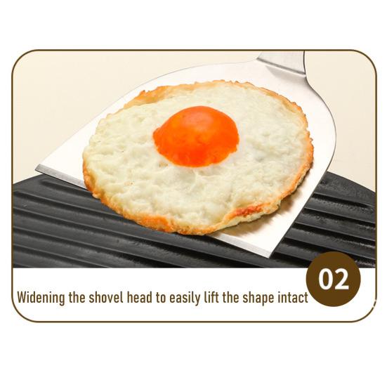 Flat Shovel Stainless Steel Slotted Spatula with Wooden Handle Heavy-Duty Turner for Steak Pancakes BBQ Heat-Resistant Essential Kitchen Tool