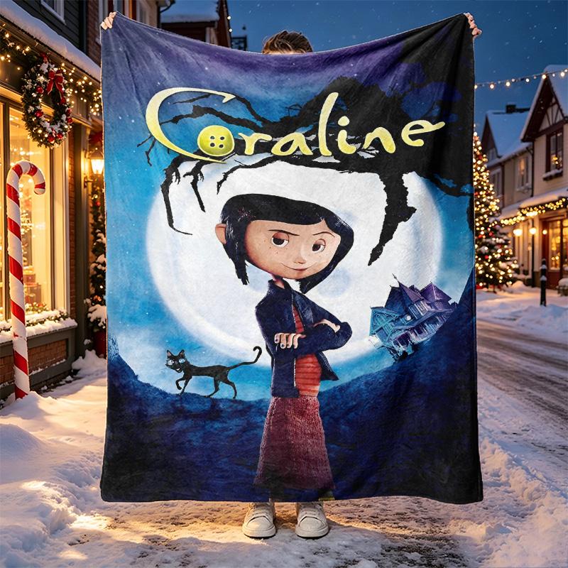 Coraline Pattern Blanket for Home Decoration, Bed, Sofa, Car Travel, Camping, Suitable for All Seasons, Birthday Christmas Gift