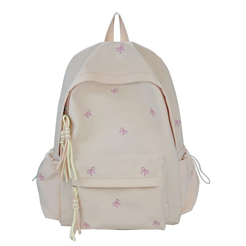 Schoolbag Girls School Bag Simple Versatile Backpack College Student Middle School Student Cute Embroidered Bow Lightweight Travel Backpack