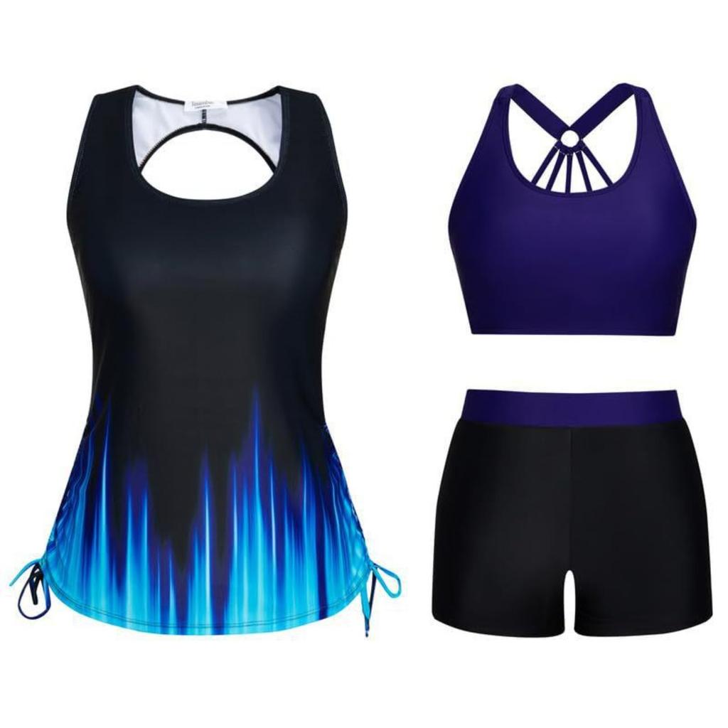 Set da Nuoto da Donna 3 Pezzi con Controllo Pancia, Include Top da Bagno con Reggiseno e Pantaloncini per Adolescenti