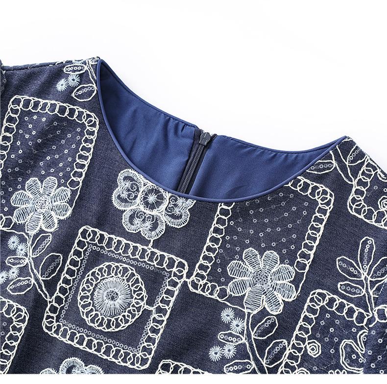 High-Quality French Retro Sequin Embroidered Denim Skirt Dress for Women
