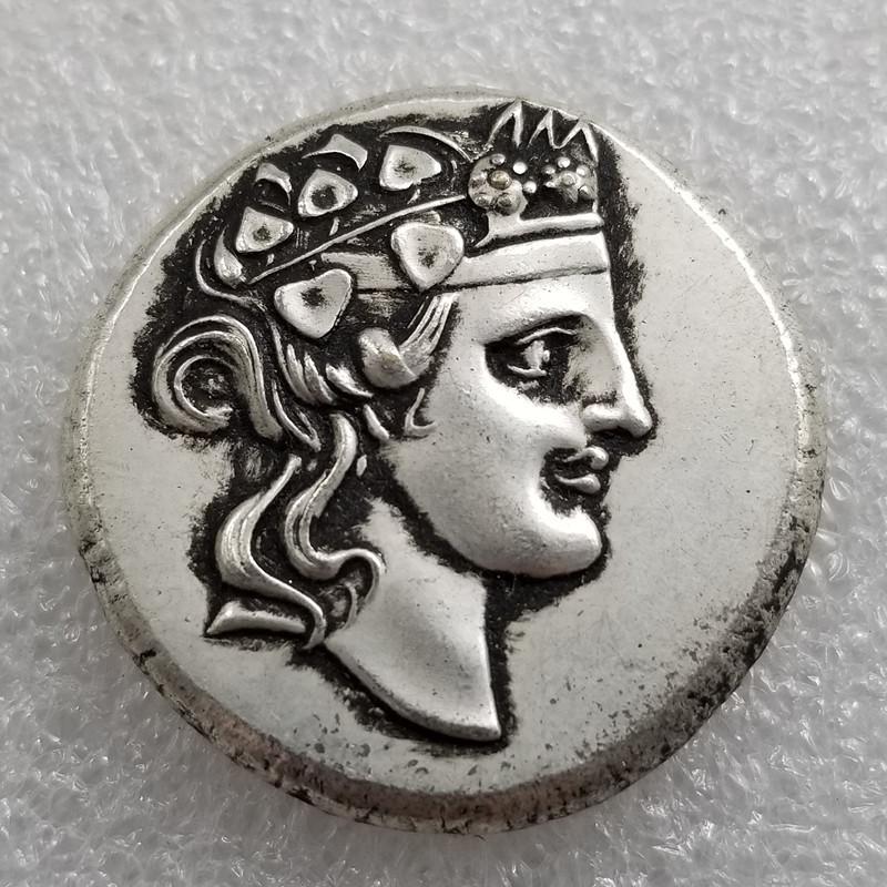 Antique Greek Silver Dollar Coin, Aged Copper-Plated Silver Disc