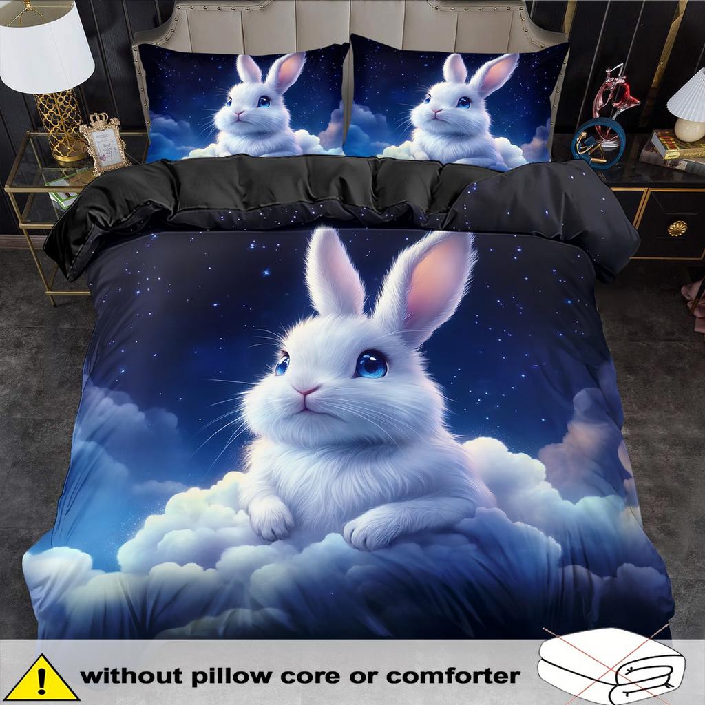 2/3Pcs Quilt Cover Set Cartoon Animal Bunny Printed Duvet Cover Set King Queen Style Bedding Set Polyester Machine Washable