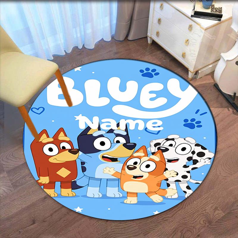Custom Name Bluey Printed Round Rug Carpet Chair Rug Area Rug Entryway Doormats,for Office Chair Living Room Bedroom Kitchen Room.