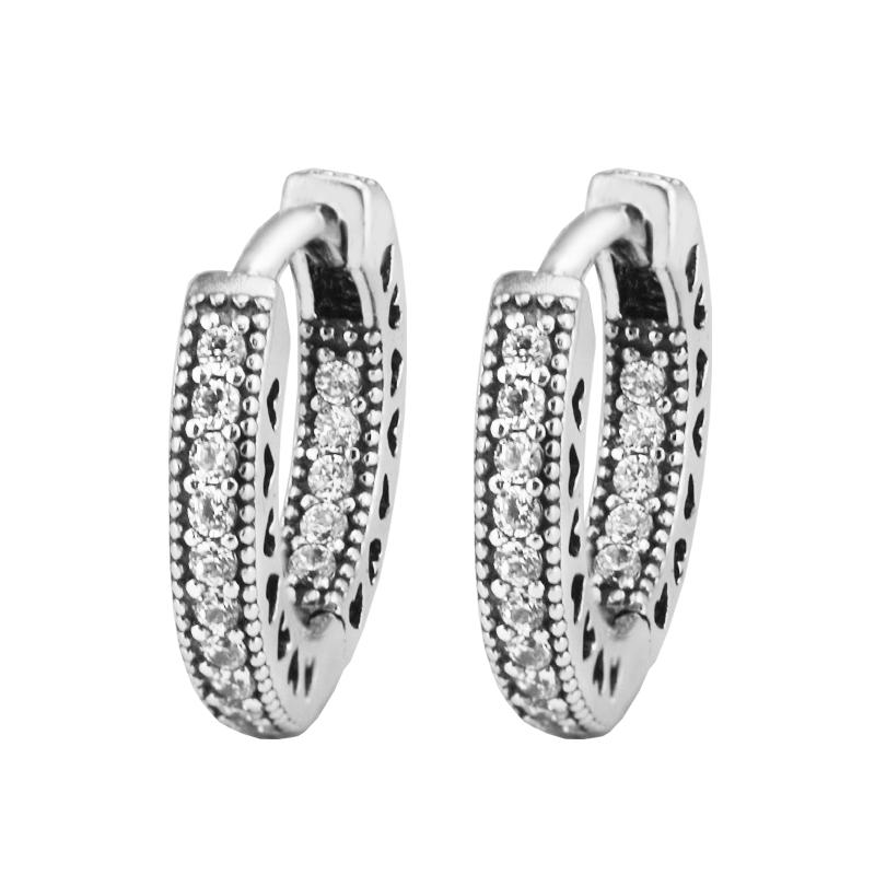 Authentische 925 Sterling Silber Pave Herz Creolen für Frauen Edlen Schmuck Trendige Silber S925 Ohrringe