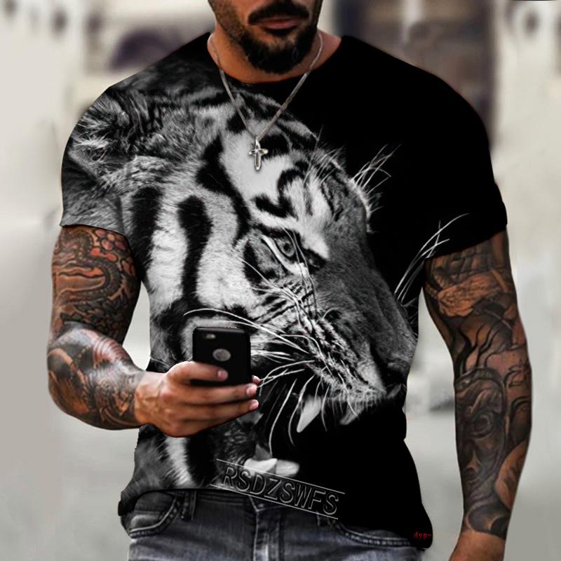 New Summer Men's Fashion T-shirt Personality Tiger Printed Men's T-shirt Top