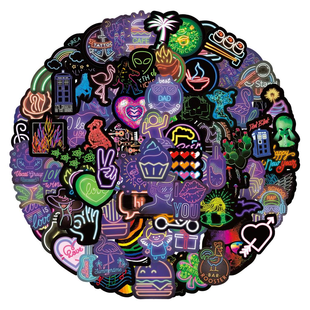 100-200 Neon Doodle Stickers Decorate Suitcase Notebook Skateboard Water Cup Waterproof Stickers