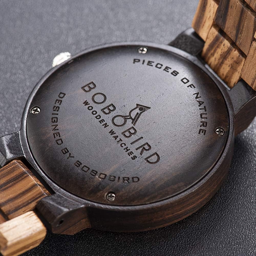 Bobo Bird Men's Wooden Watch Analog Quartz Date Display Lightweight Brown