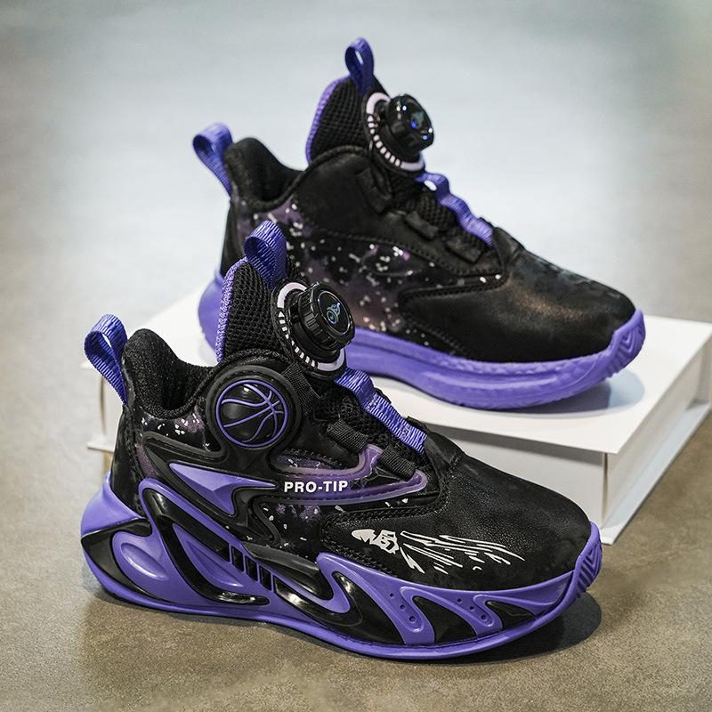 Factory Explosion Rotating Buckle Leather Platform Sneakers Non-slip Actual Combat Children's Cool Basketball Shoes Outdoor