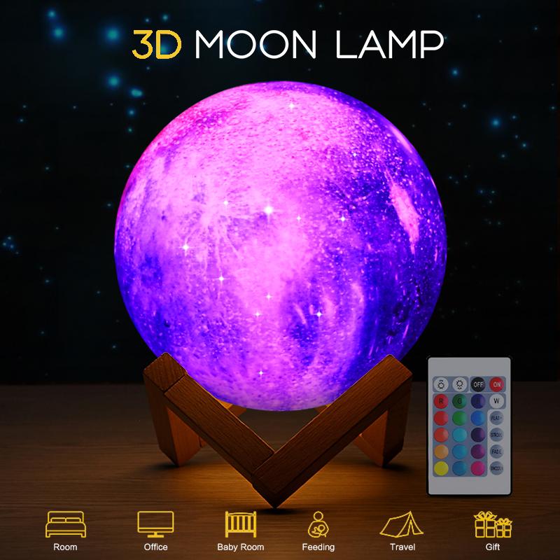 15Cm 16 Colors 3D Printing Remote Controlled Dimmable Rechargeable Moon Light Lamp Touch Control Lunar