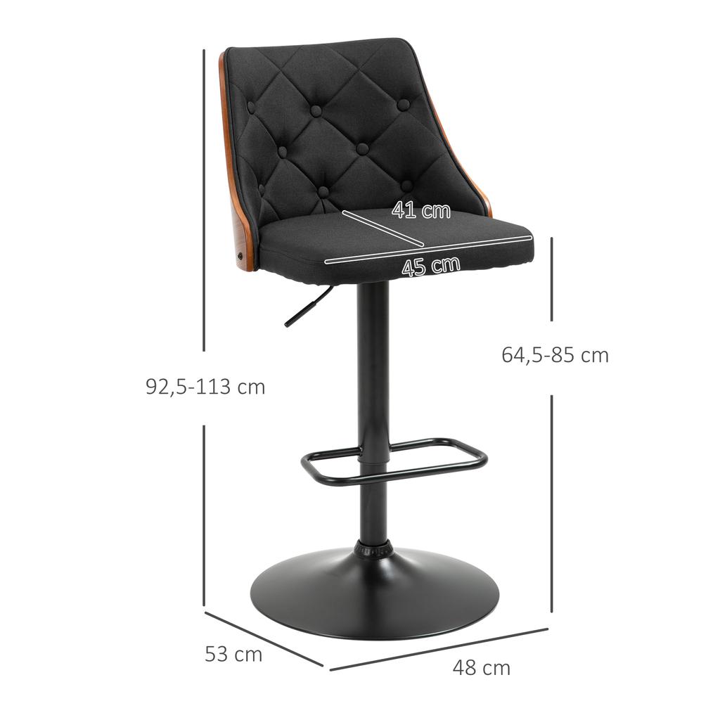 Set of 2 Height-Adjustable Bar Stools 360 Degrees Swivel with Footrest, Tufted Fabric
