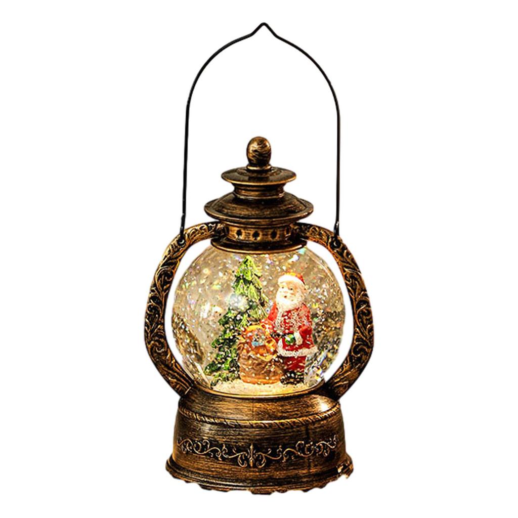 Oświetlona Świąteczna Kula Śnieżna Latarnia Pudełko Muzyczne z Wirującym Brokatem Lampka Nocna na Święta do Sypialni Salonu Półki Imprezy