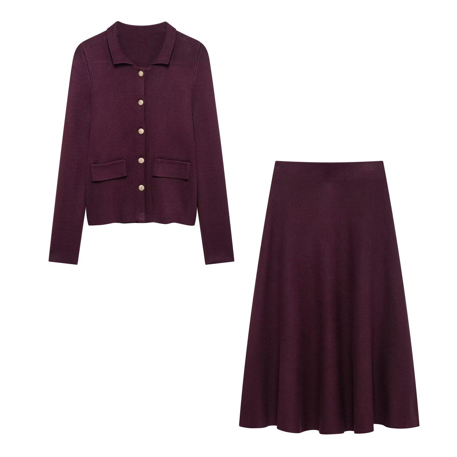 

2025 Spring Women s Slim Fit Knit Cardigan & Midi Skirt Set Large