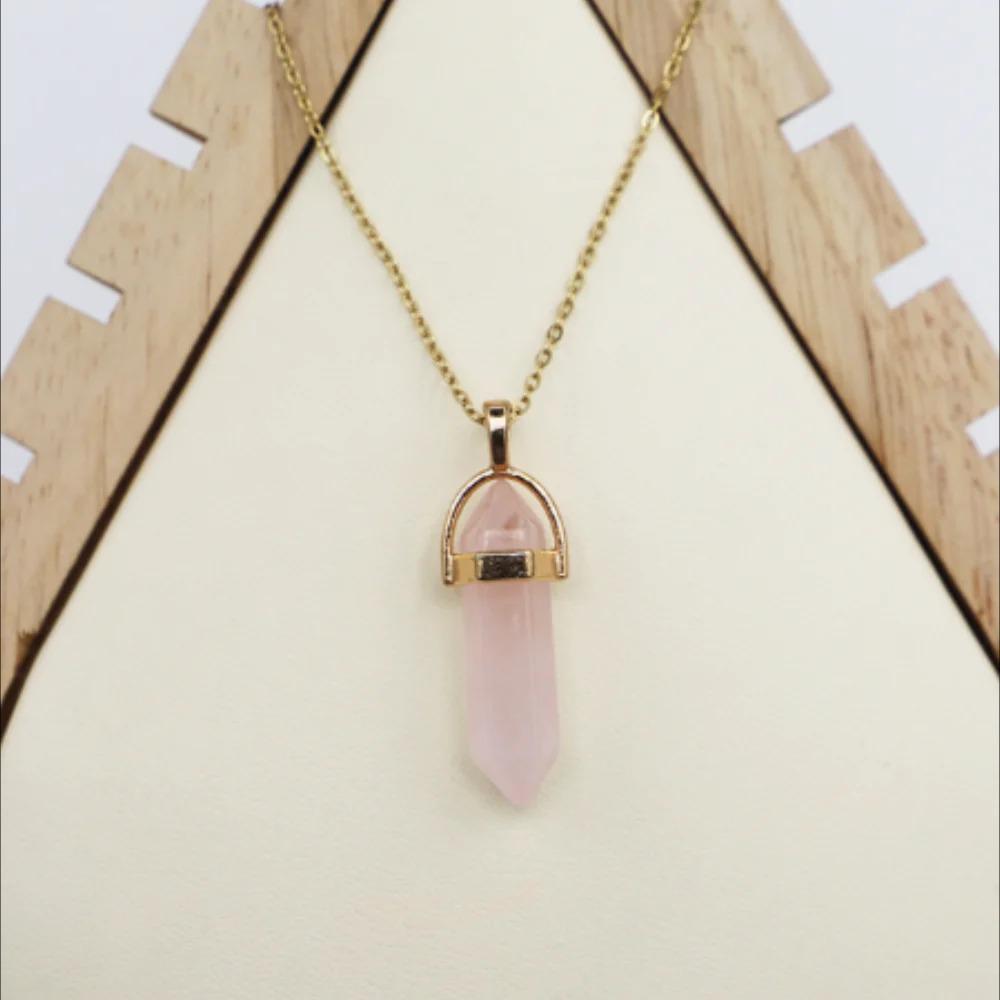 Crystal Agate Hexagonal Pendant Necklace with Gold Alloy Chain and Adjustable Extension