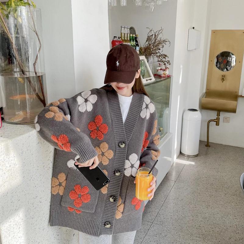 Long-sleeved Cardigan Sweater Women Autumn And Winter 2022 Fashion New V-neck Printed Blouse Loose Western Style Knitted Jacket