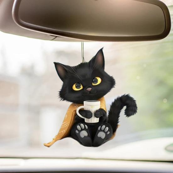 Katzenanhänger zum Aufhängen, Ornament fürs Auto, realistische Tierform, Acryl, 2D-Katzenanhänger