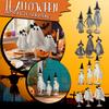 Three Halloween Are Placed On A Wooden Stand In The Center Of The Halloween Desktop For Indoor Decoration