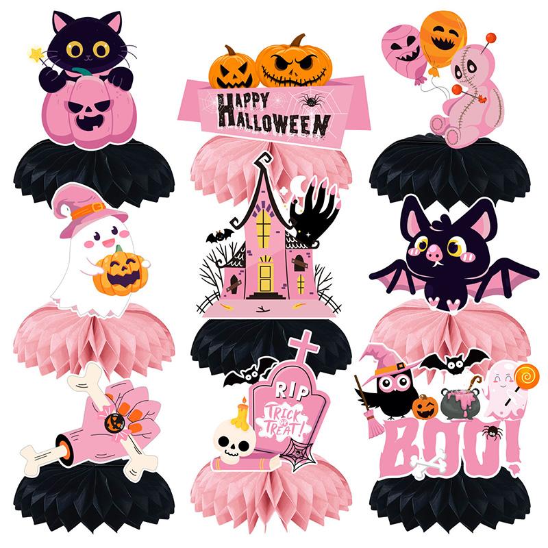 1Set Halloween Crafts Honeycomb Ornament Desktop Ghost Theme Table Decor Paper Birthday Party Decoration Spider Backdrop
